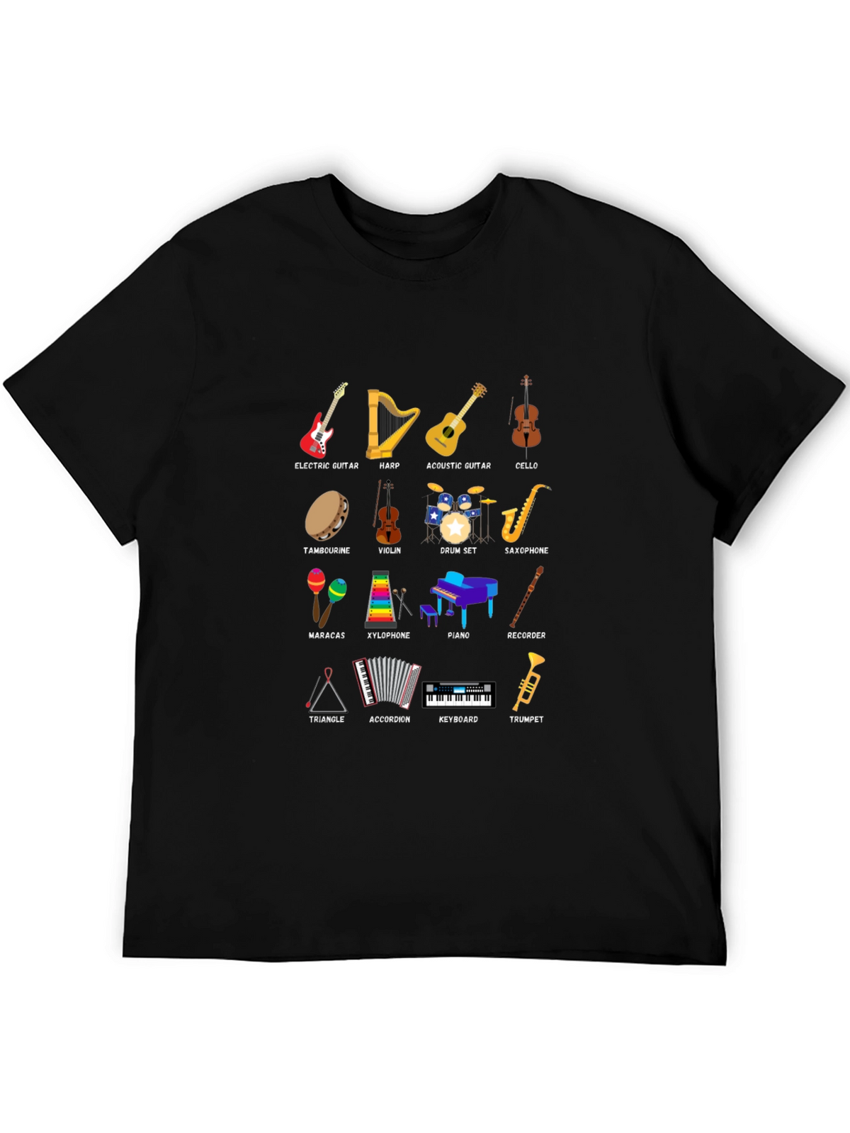 Musical Instruments Graphic Print Crew Neck T-Shirt