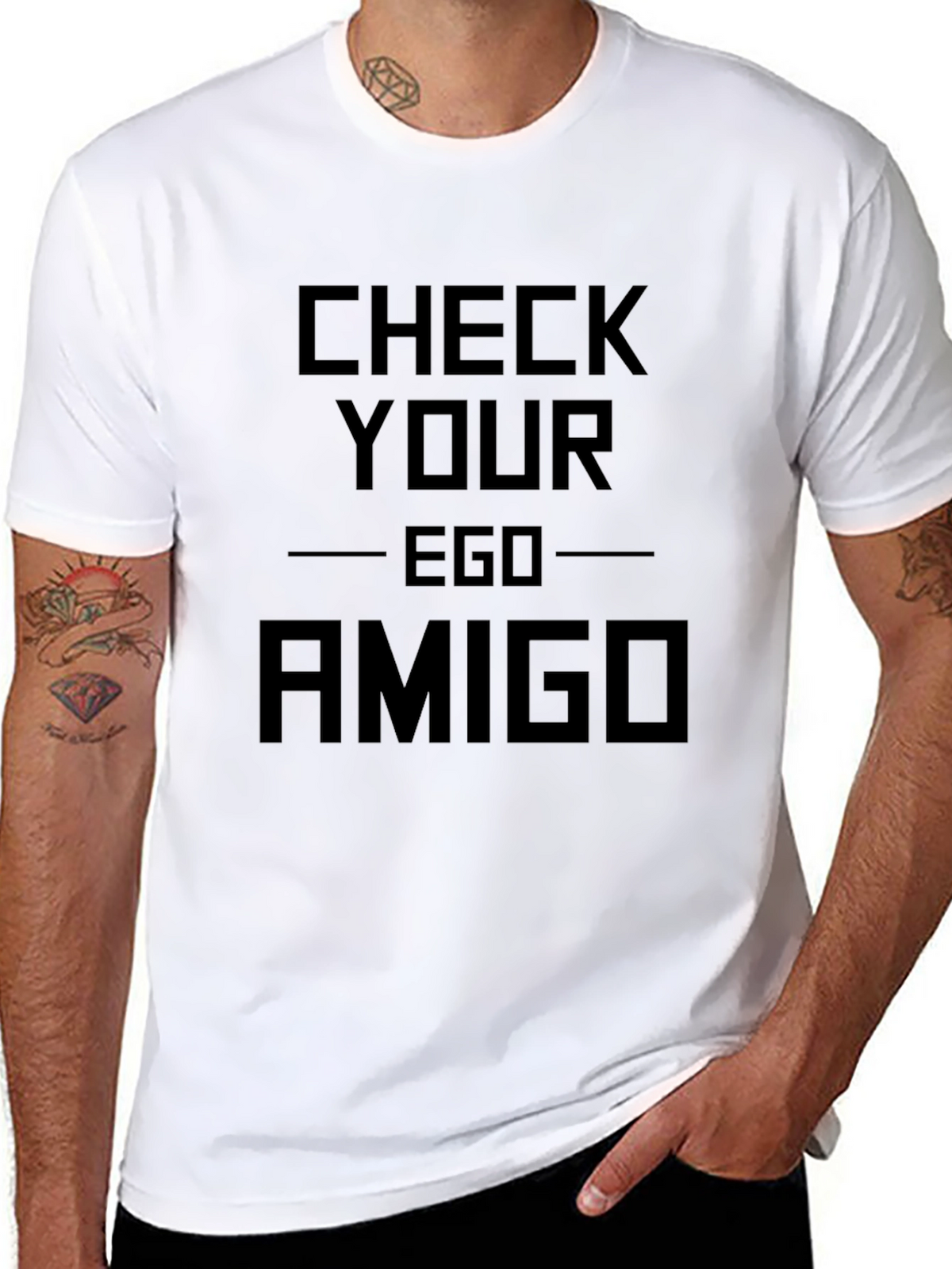 Check Your Ego Amigo Graphic T-Shirt - Black
