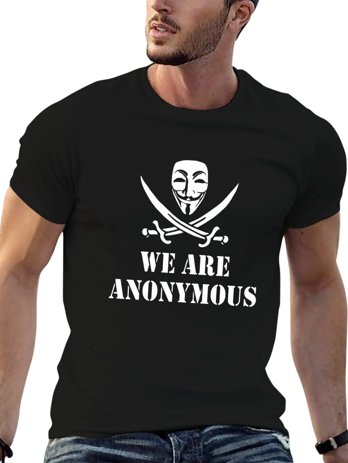 Anonymous Graphic Print Crew Neck Tee - Black