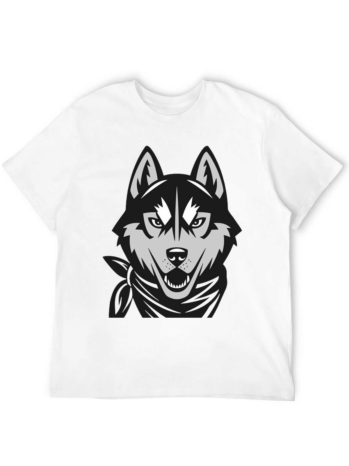 Mens Black T-Shirt with Wolf Graphic Design