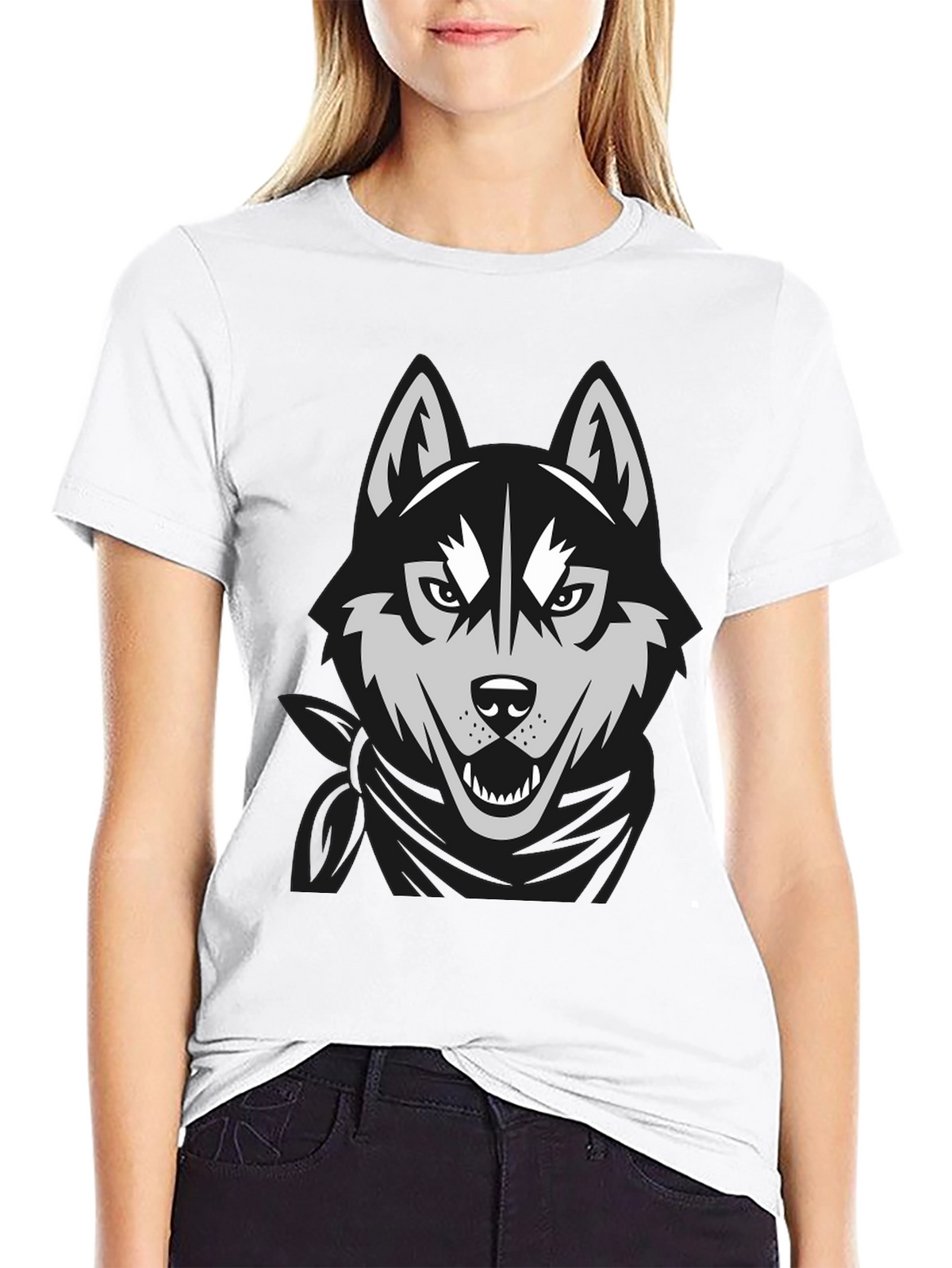 Mens Black T-Shirt with Wolf Graphic Design