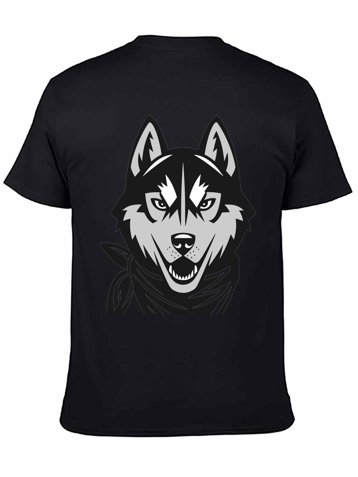 Mens Black T-Shirt with Wolf Graphic Design