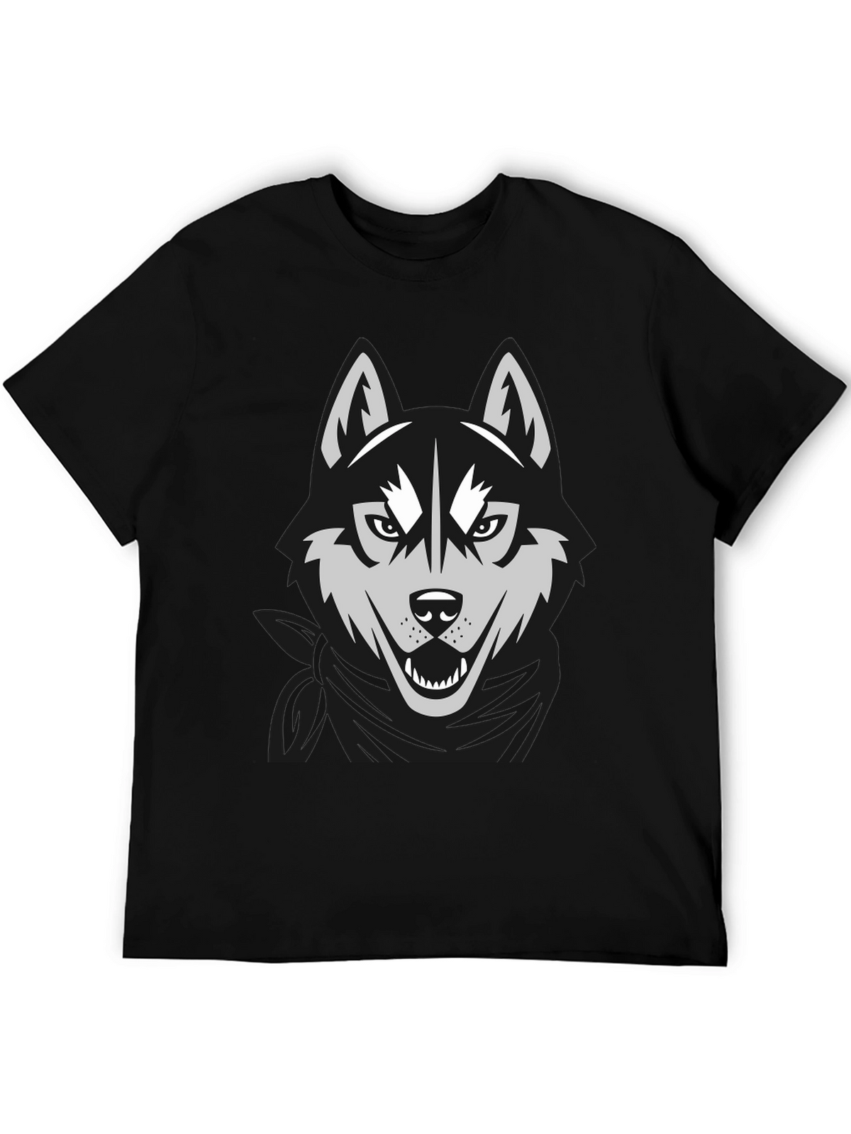 Mens Black T-Shirt with Wolf Graphic Design