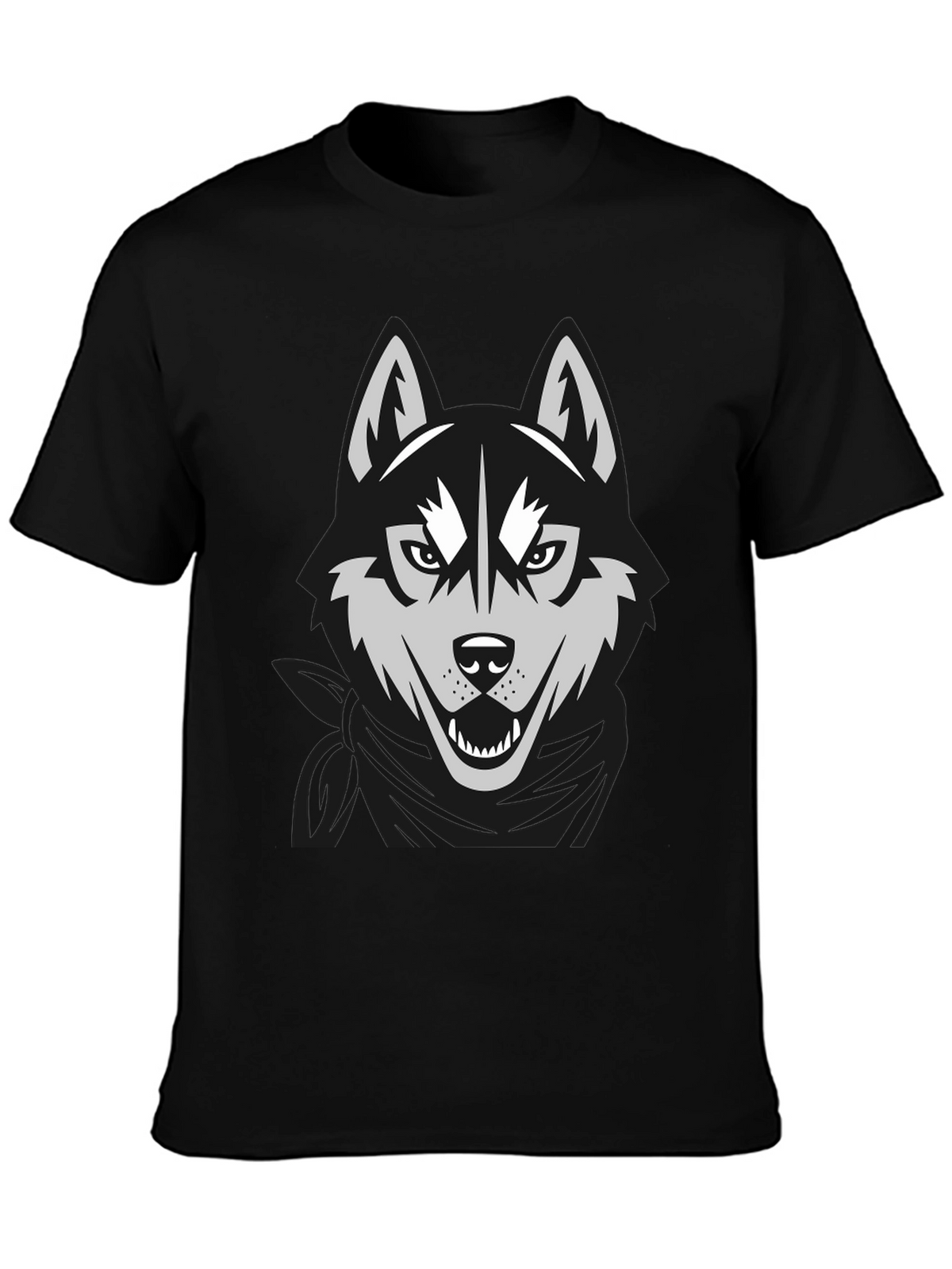 Mens Black T-Shirt with Wolf Graphic Design
