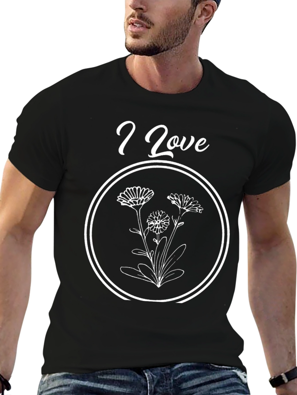 I Love Flowers T-Shirt - Black Graphic Tee