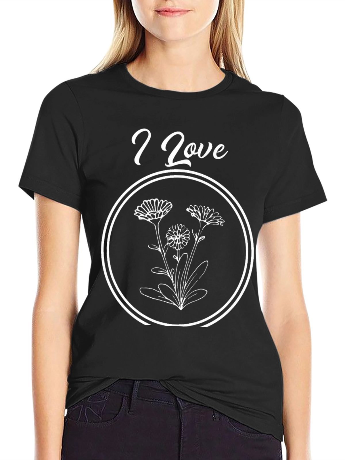 I Love Flowers T-Shirt - Black Graphic Tee
