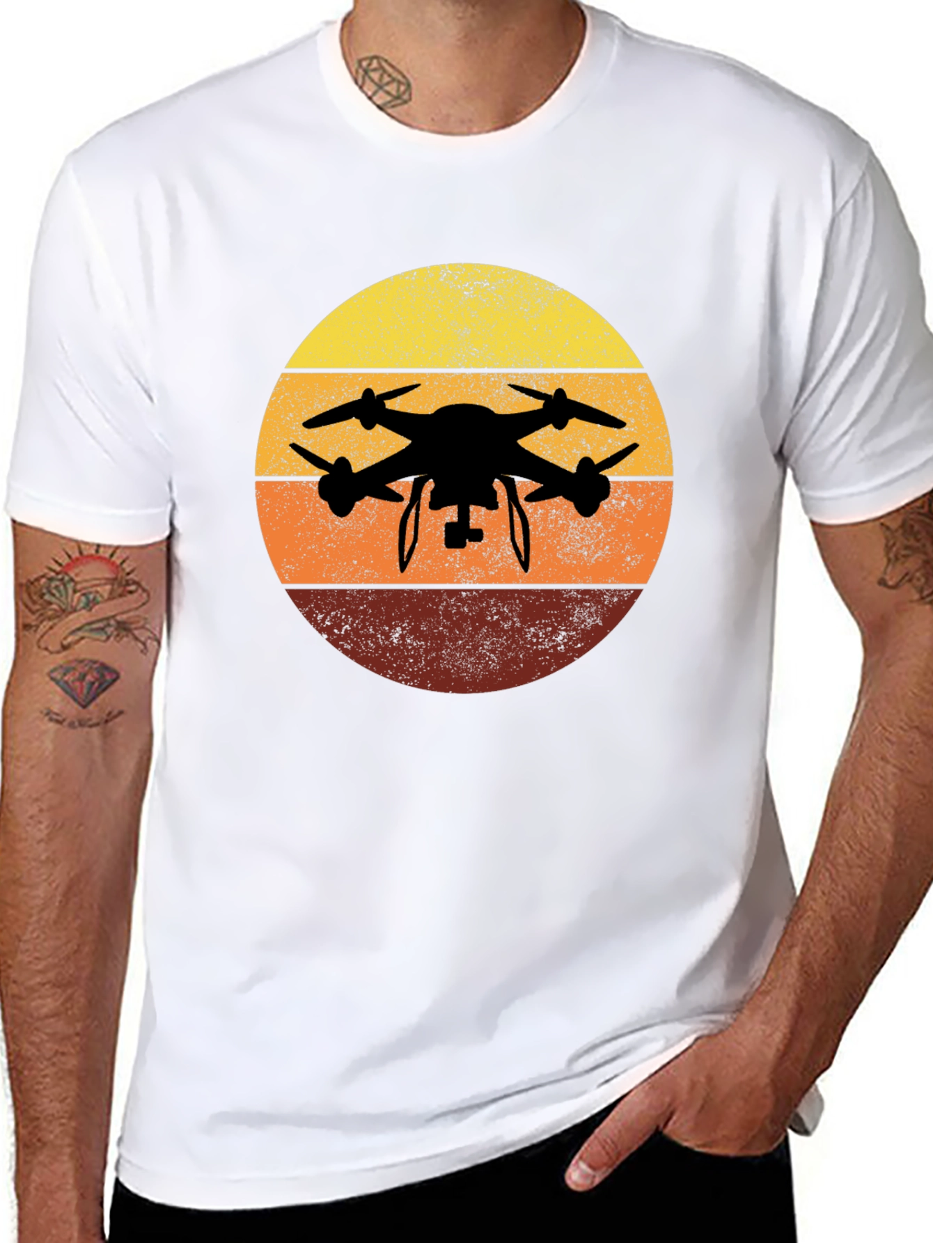 Drone Silhouette Sunset Graphic Tee
