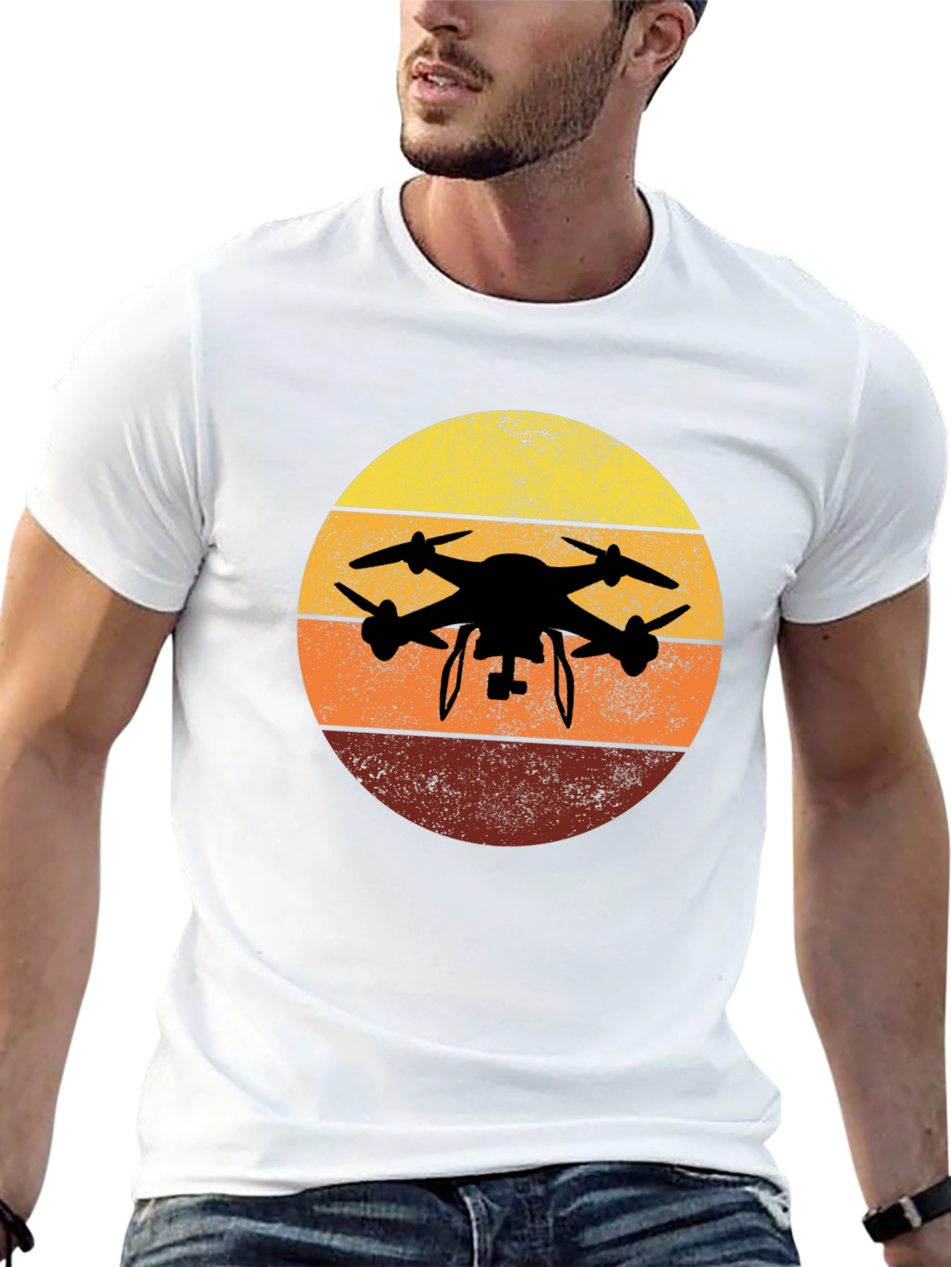Drone Silhouette Sunset Graphic Tee