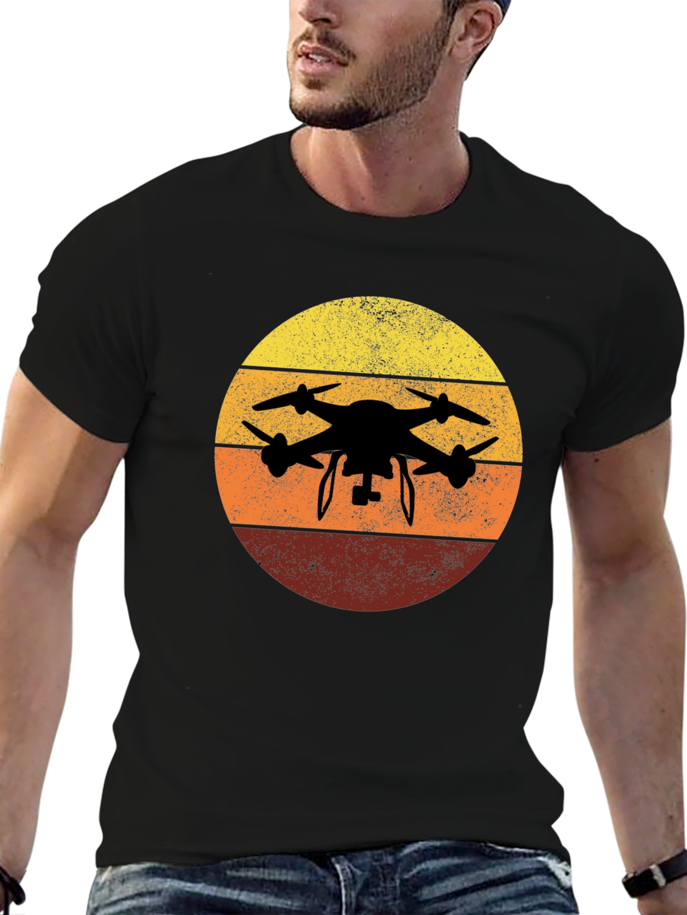 Drone Silhouette Sunset Graphic Tee