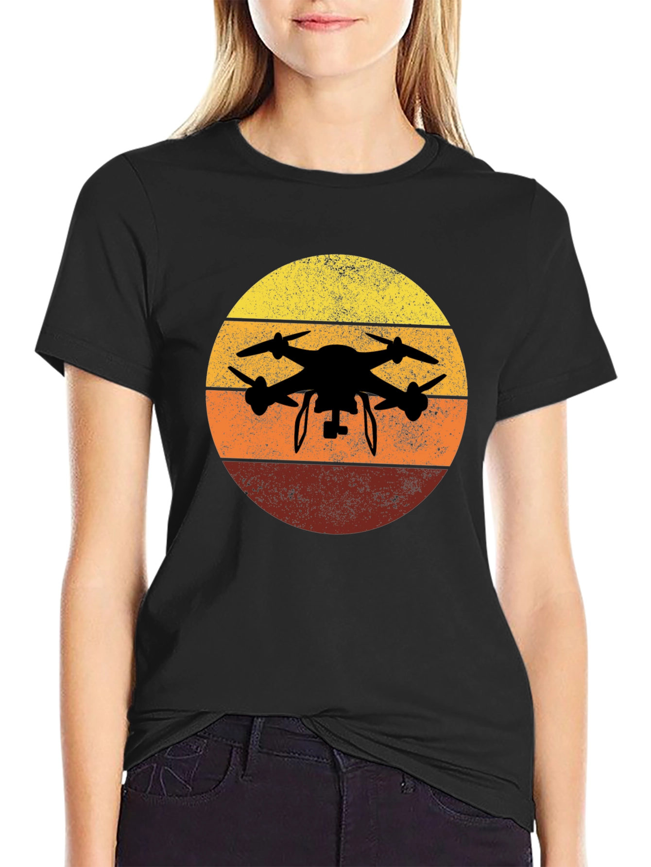 Drone Silhouette Sunset Graphic Tee