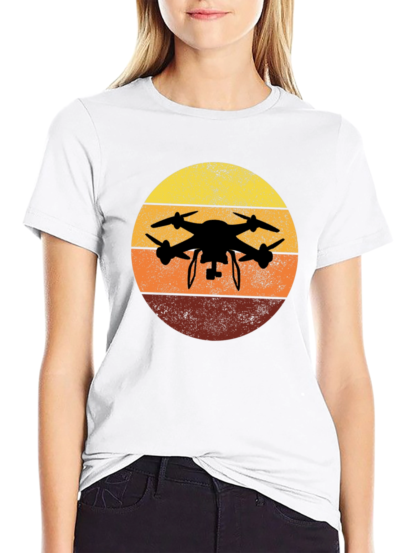Drone Silhouette Sunset Graphic Tee