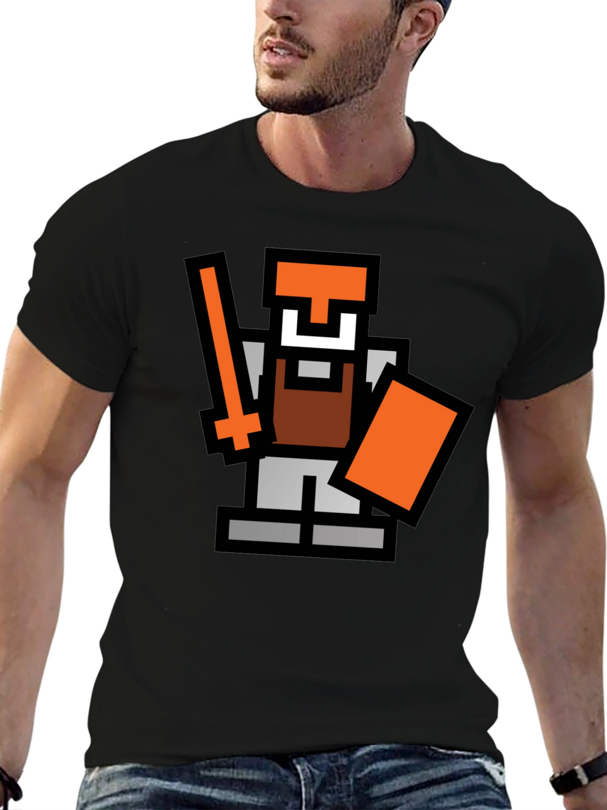 Retro Pixel Warrior Black T-Shirt