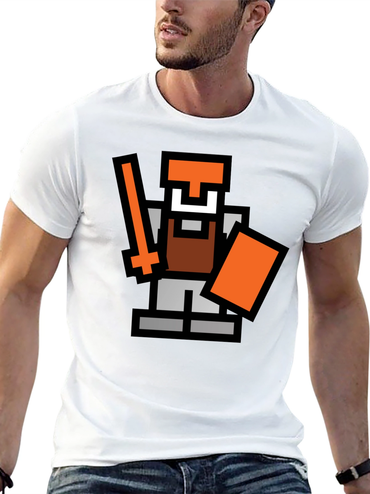 Retro Pixel Warrior Black T-Shirt