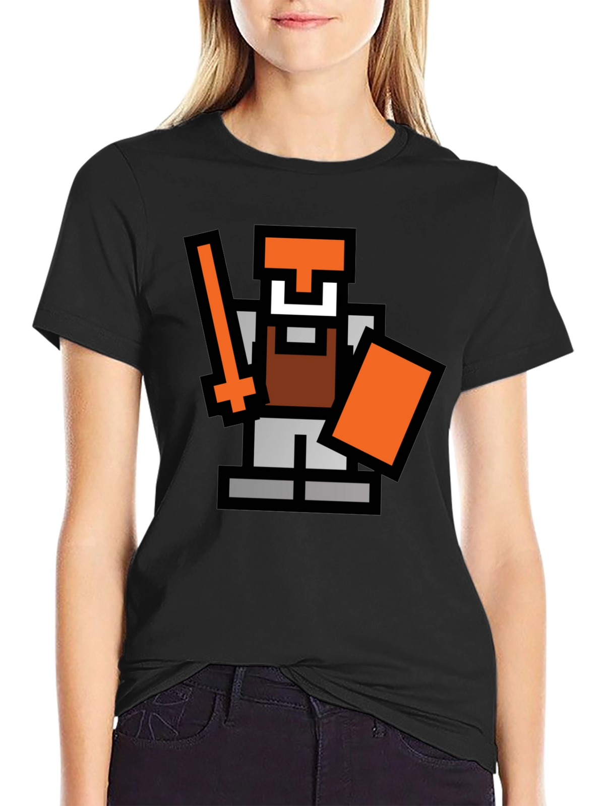 Retro Pixel Warrior Black T-Shirt