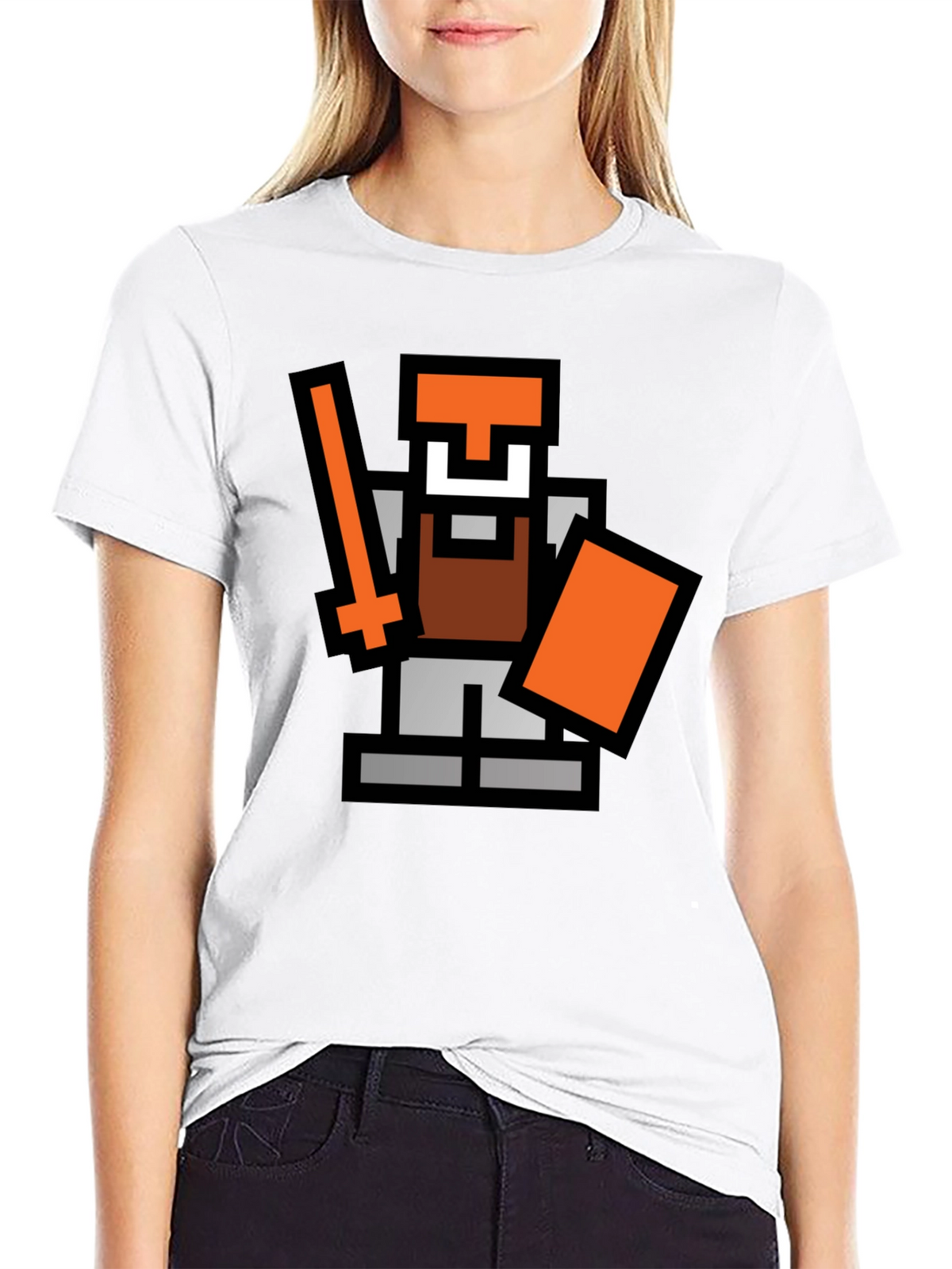 Retro Pixel Warrior Black T-Shirt