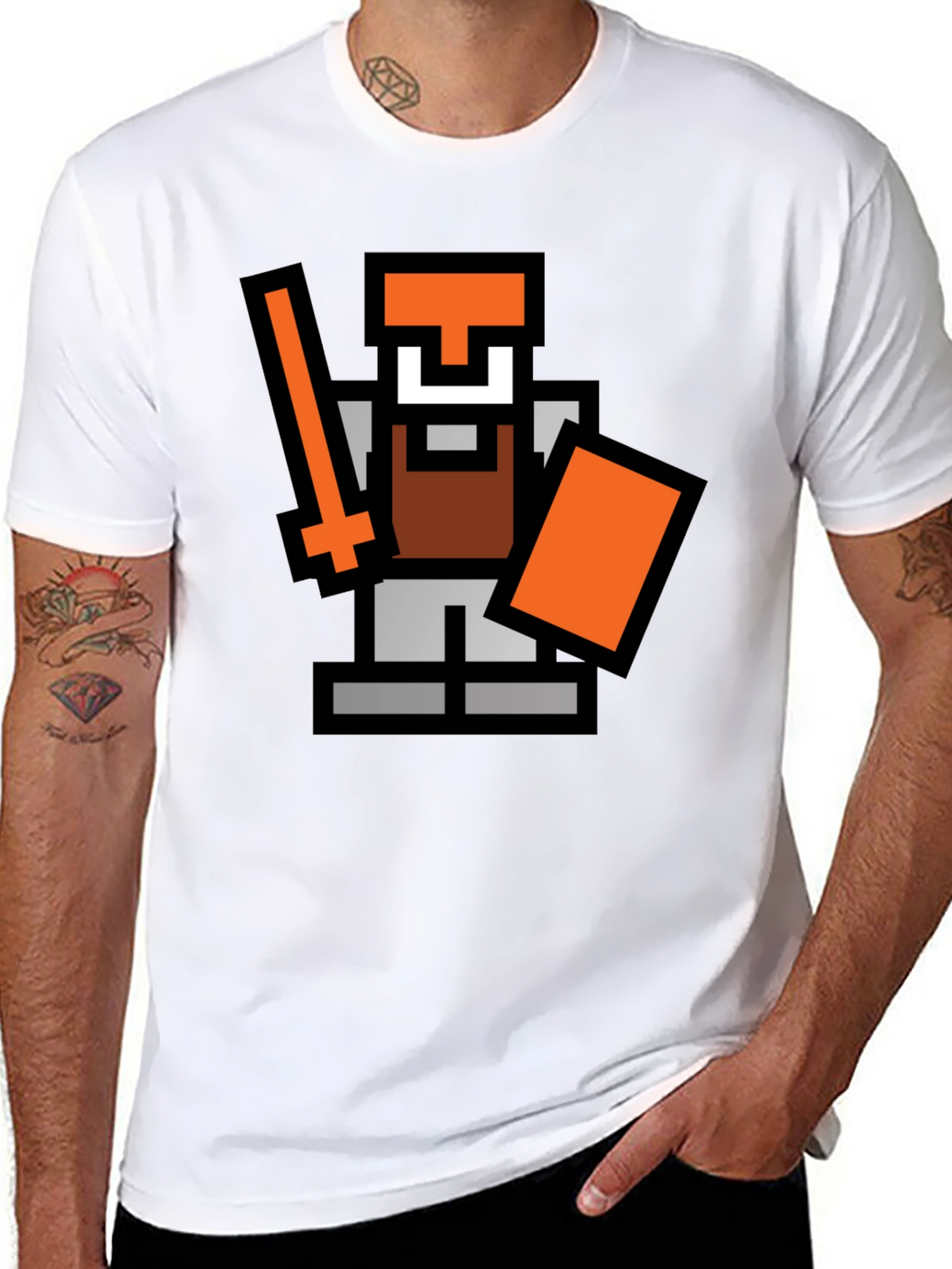 Retro Pixel Warrior Black T-Shirt