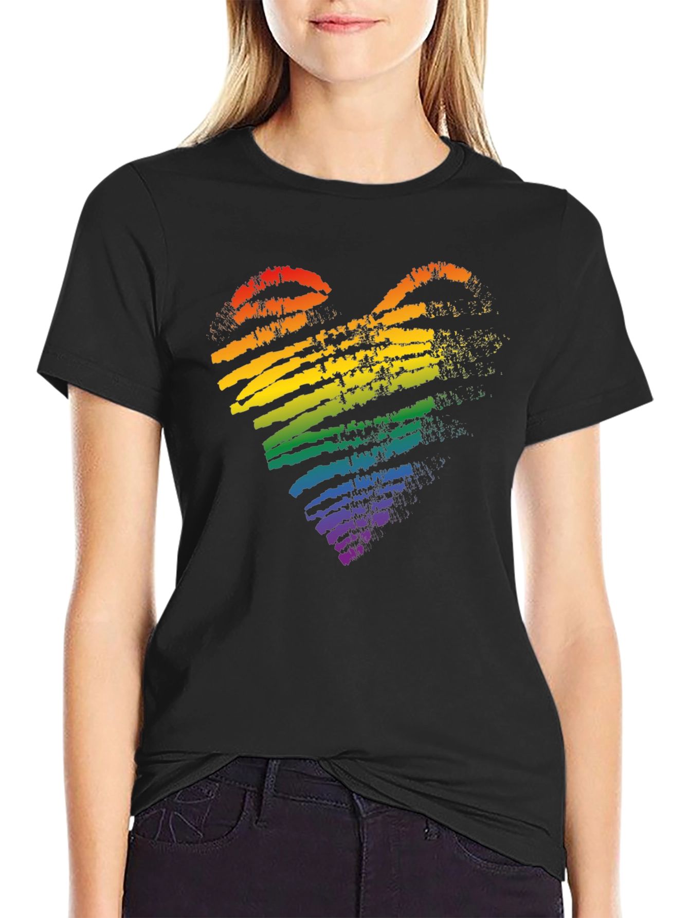 Pride Rainbow Heart Black T-Shirt