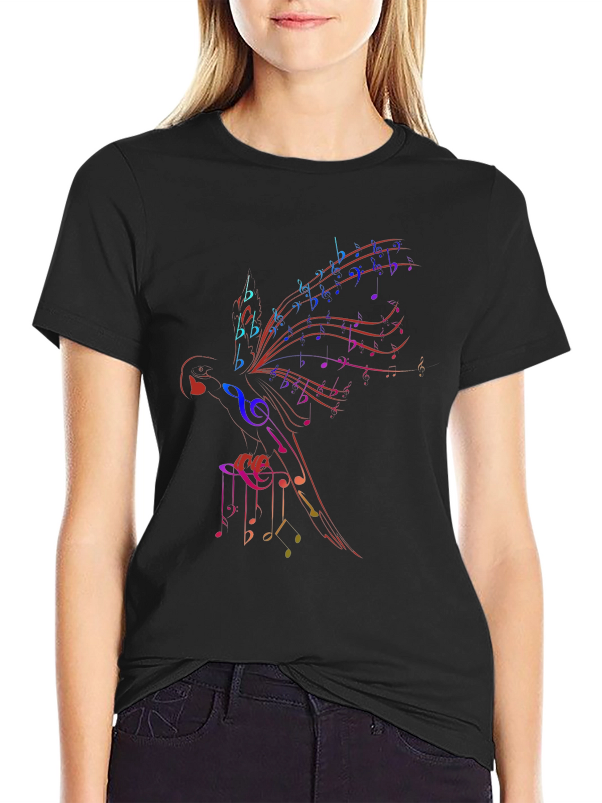 Musical Notes Parrot Graphic T-Shirt