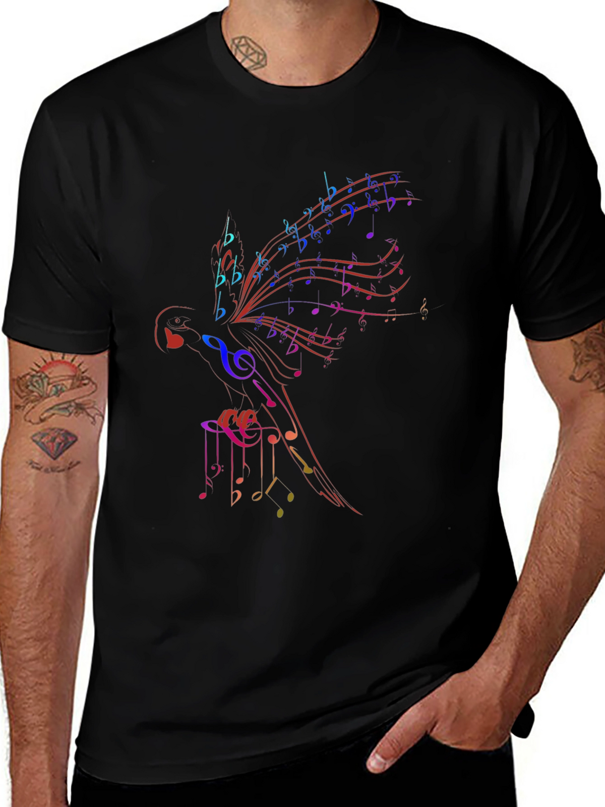 Musical Notes Parrot Graphic T-Shirt
