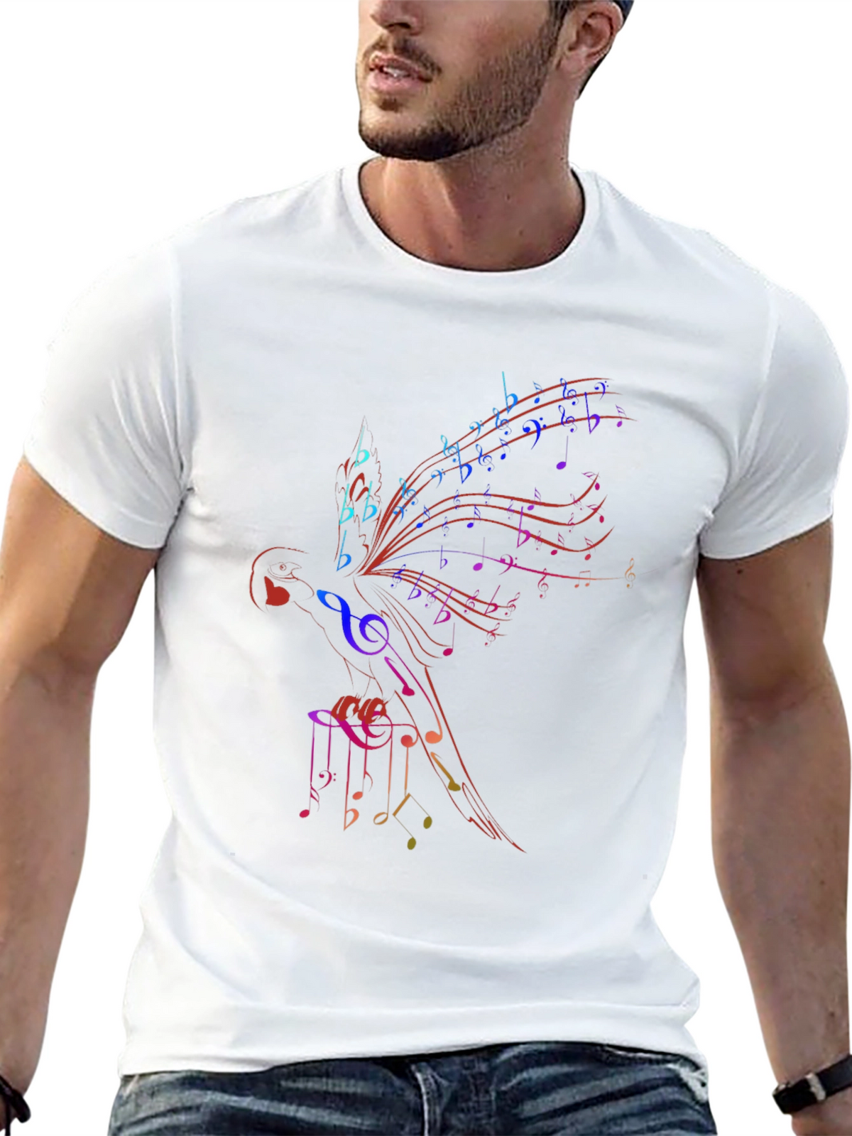 Musical Notes Parrot Graphic T-Shirt