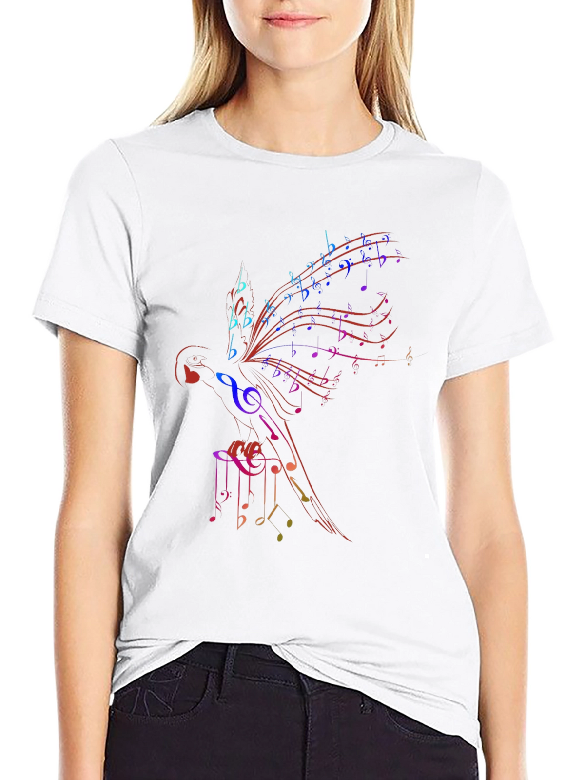 Musical Notes Parrot Graphic T-Shirt