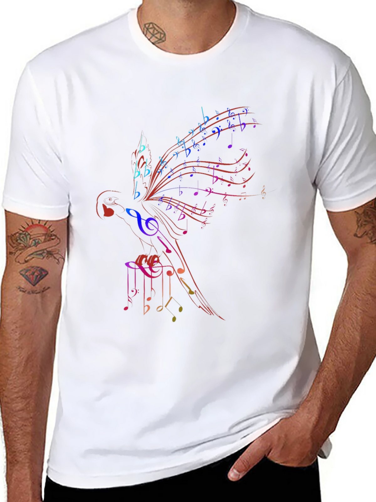Musical Notes Parrot Graphic T-Shirt