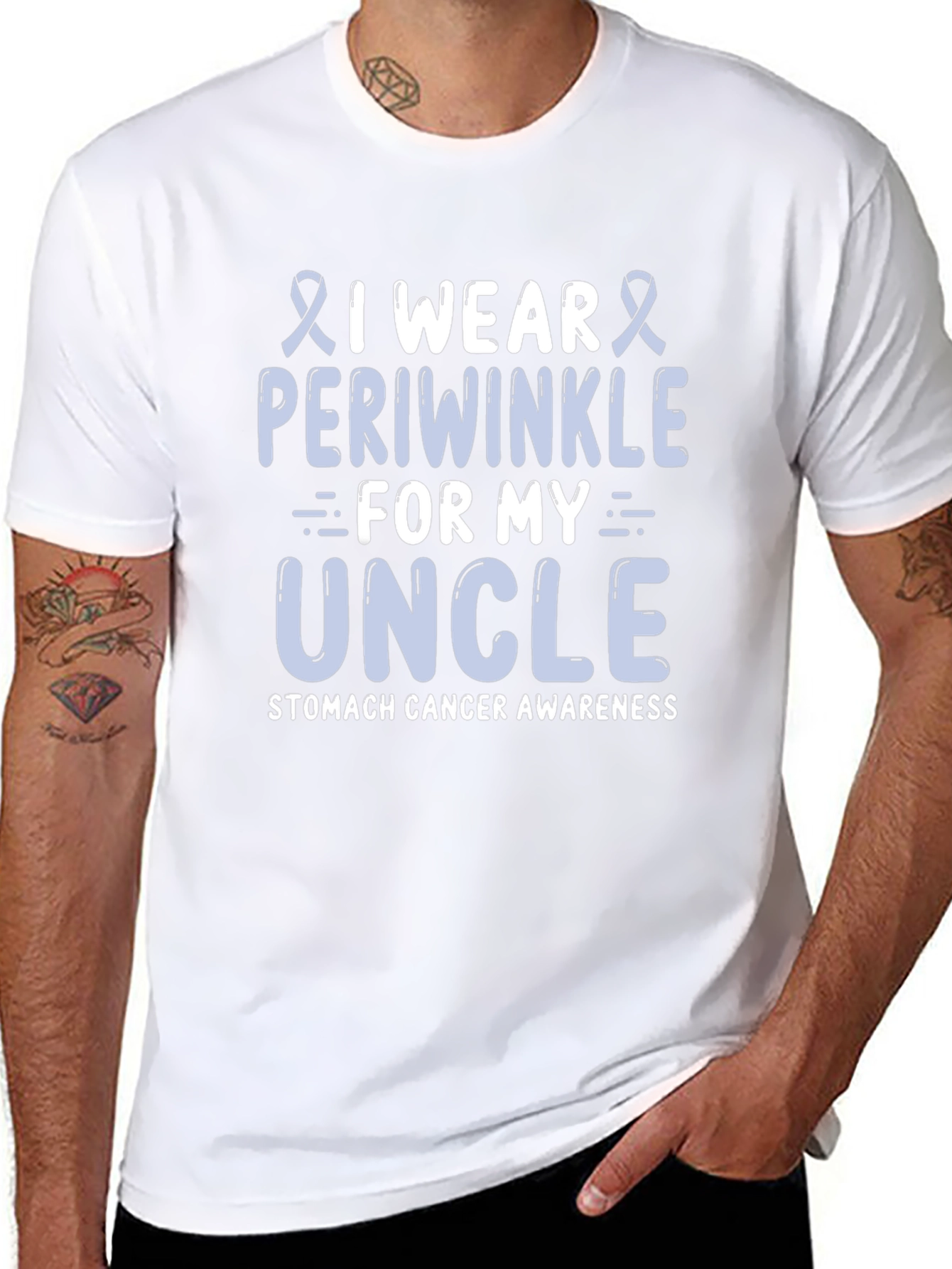 Periwinkle Ribbon Uncle Stomach Cancer Awareness T-Shirt