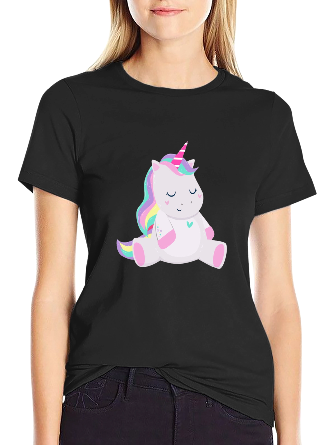 Cute Unicorn Graphic Black T-Shirt