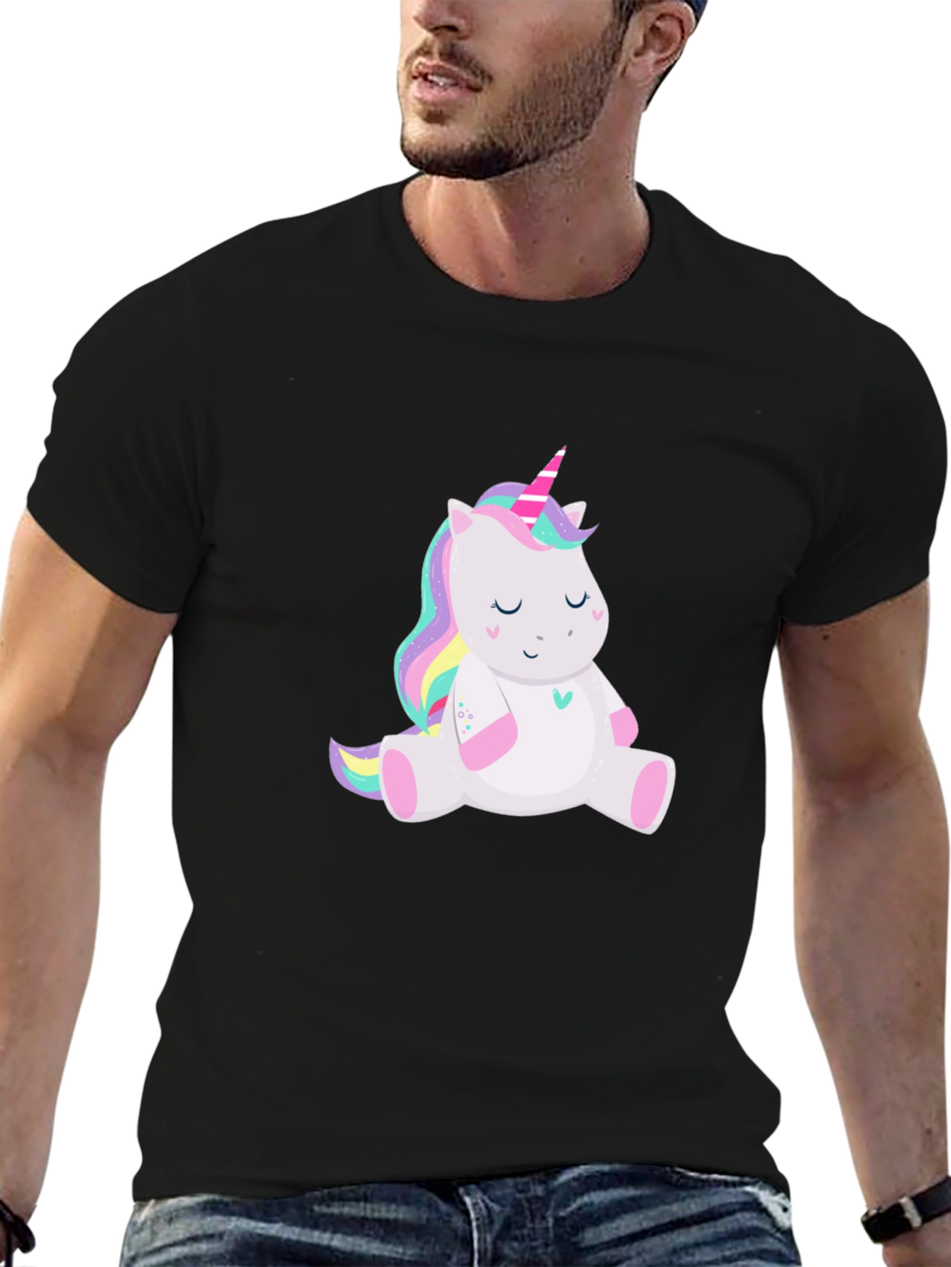 Cute Unicorn Graphic Black T-Shirt
