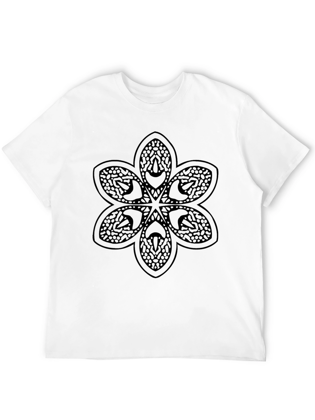 Graphic Tee: Geometric Flower Design Casual Black Shirt