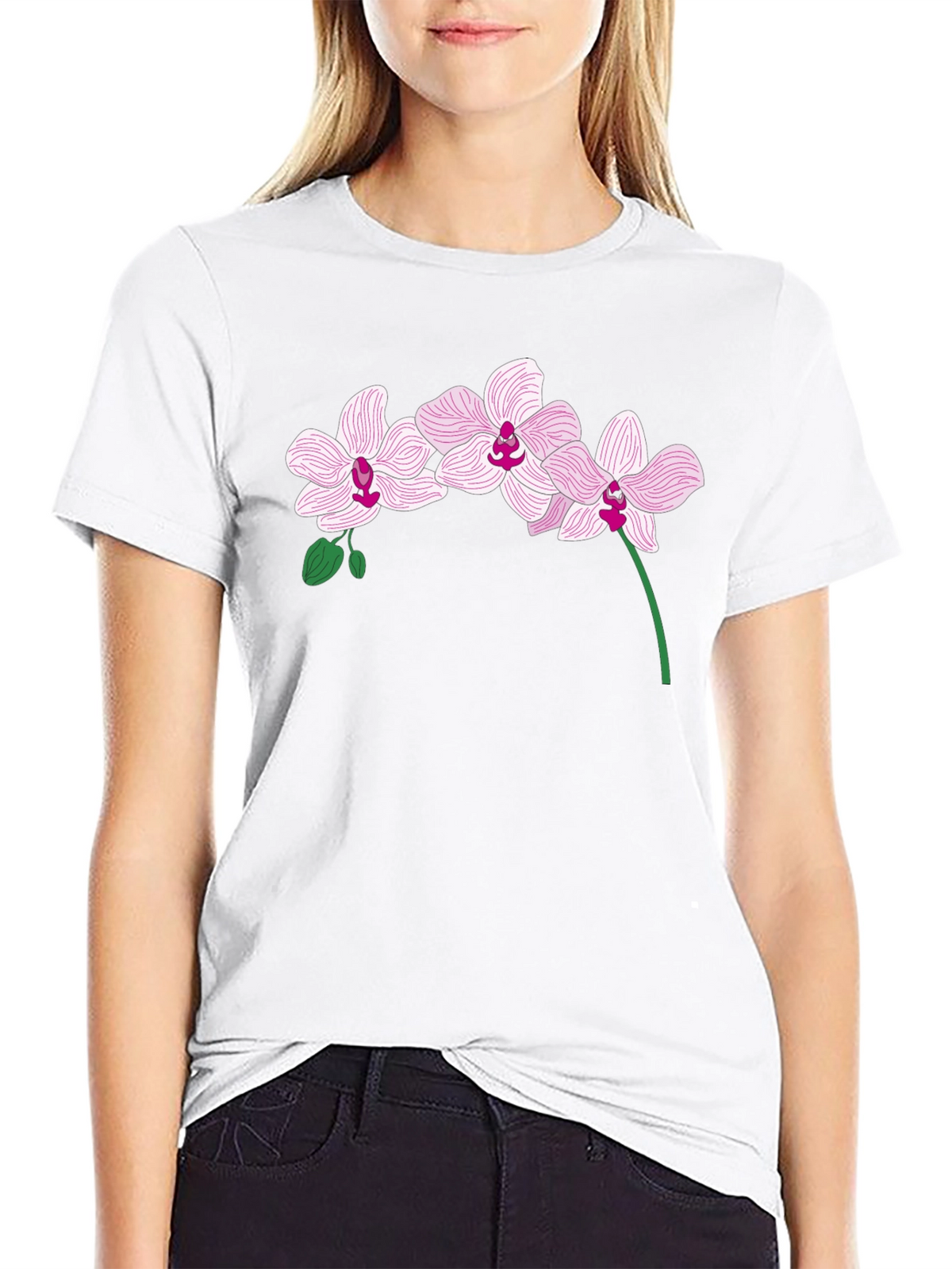 Orchid Flower Graphic T-Shirt - Black