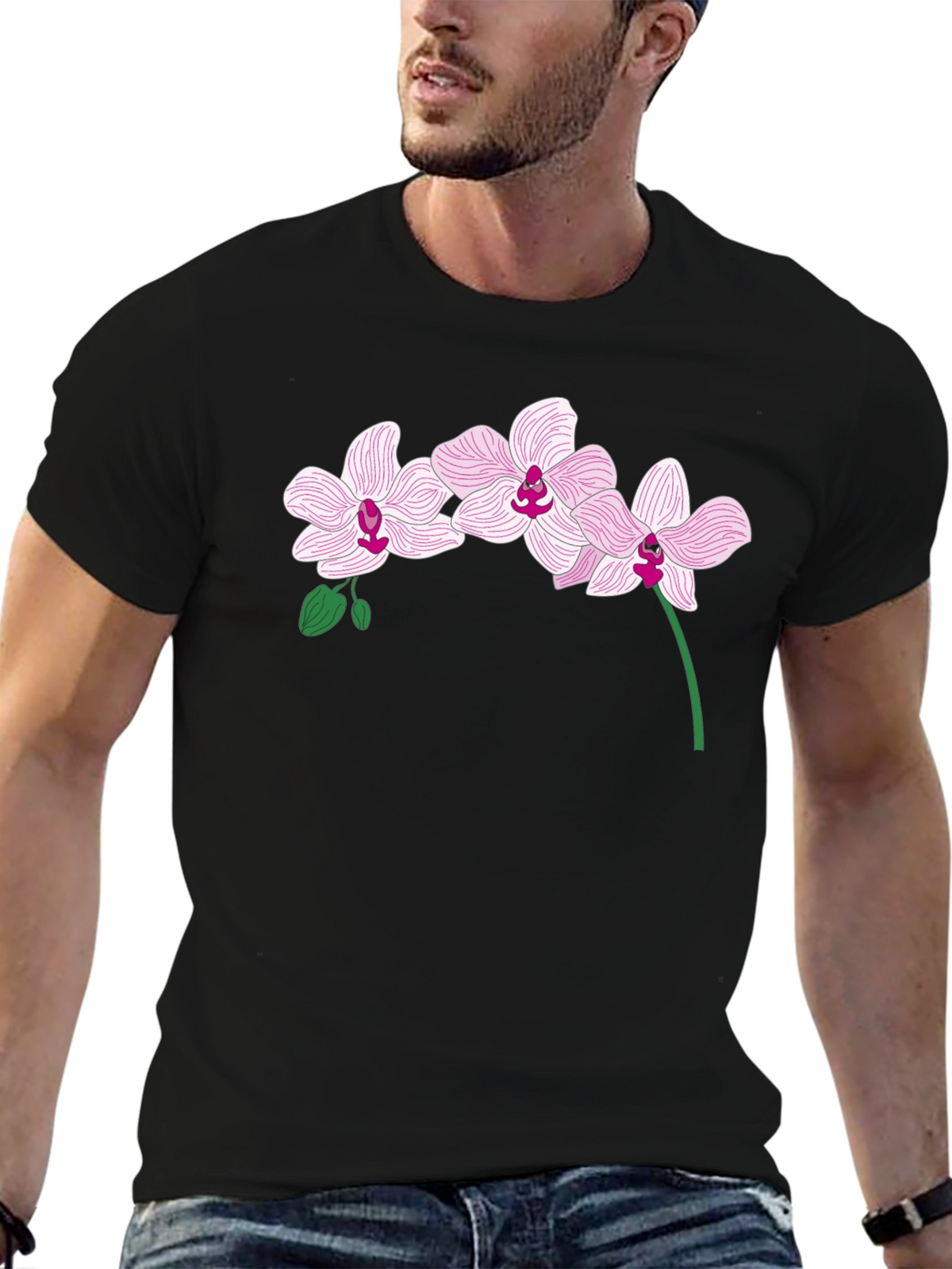 Orchid Flower Graphic T-Shirt - Black