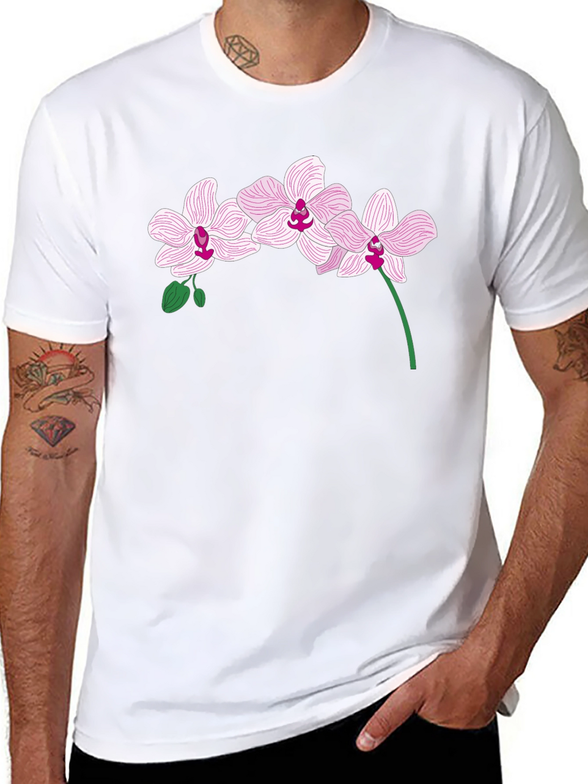 Orchid Flower Graphic T-Shirt - Black