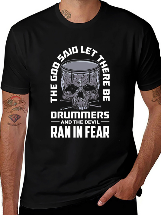 Drummer Skull T-Shirt - God Said Let There Be Drummers