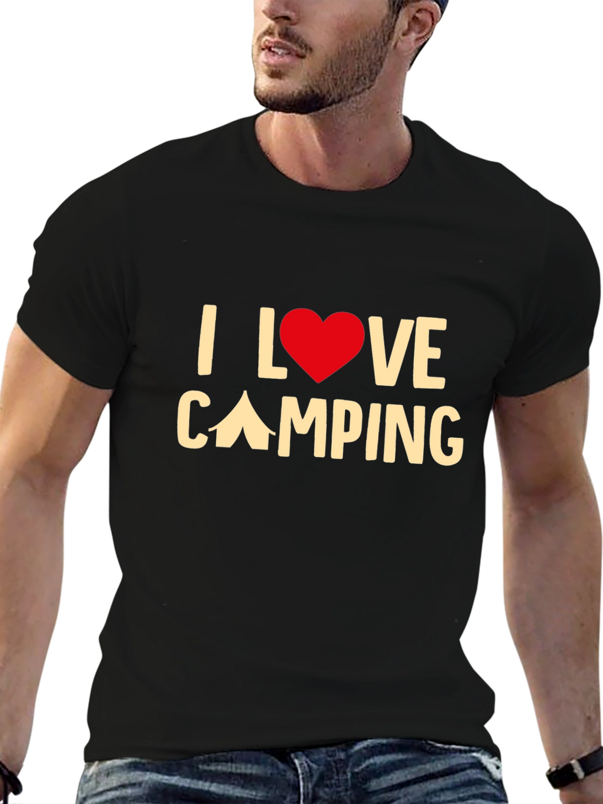 I Love Camping Graphic Tee - Black Cotton T-Shirt