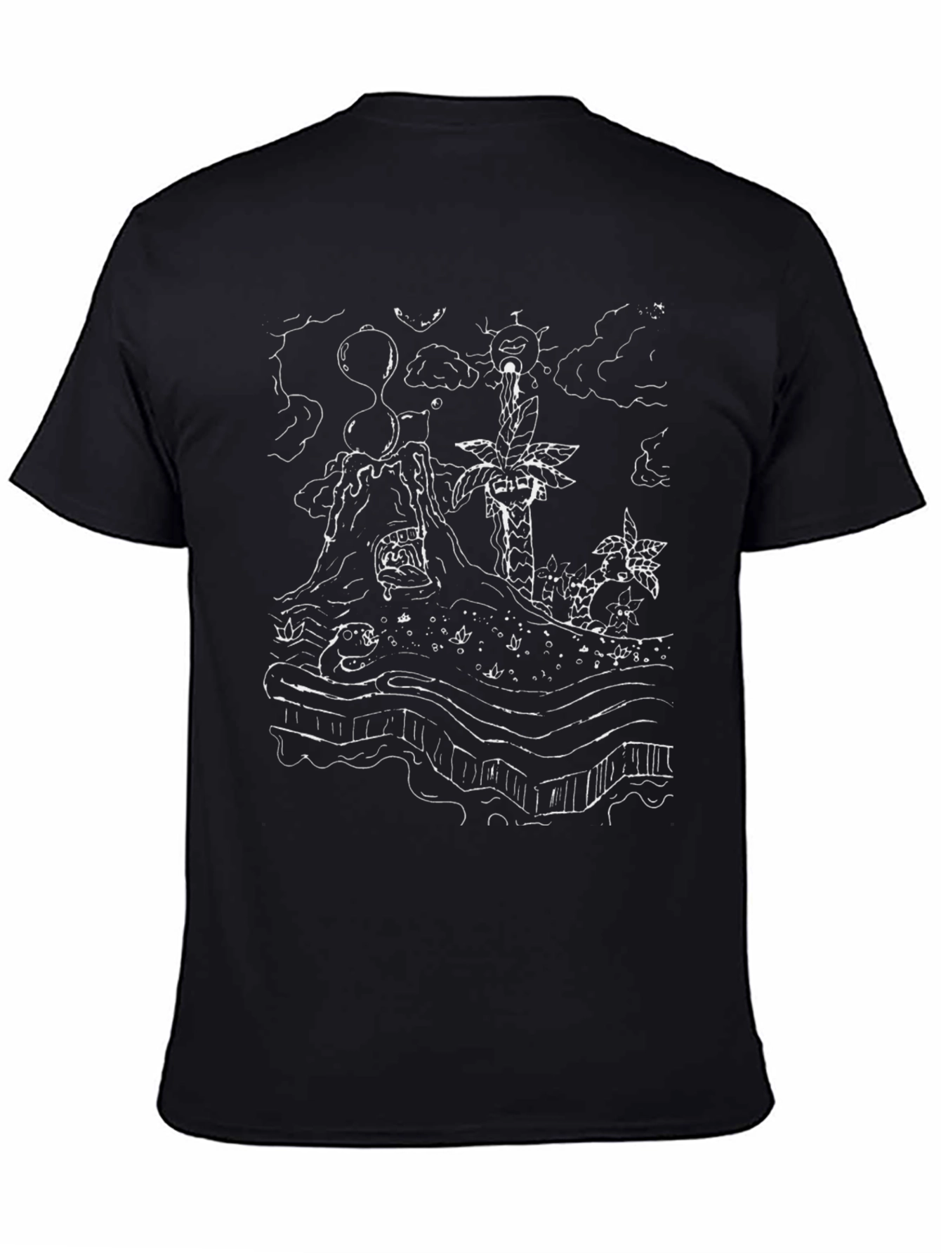 Unique Graphic Tee - Island Design - Black