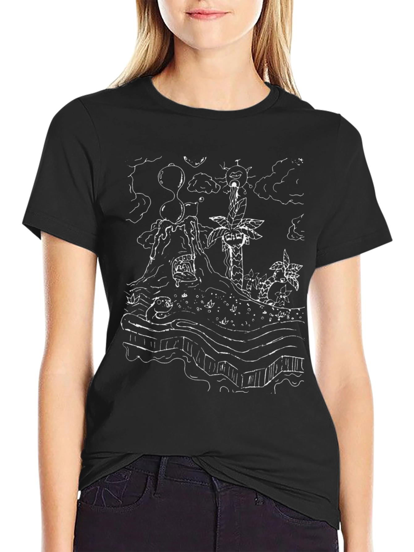 Unique Graphic Tee - Island Design - Black