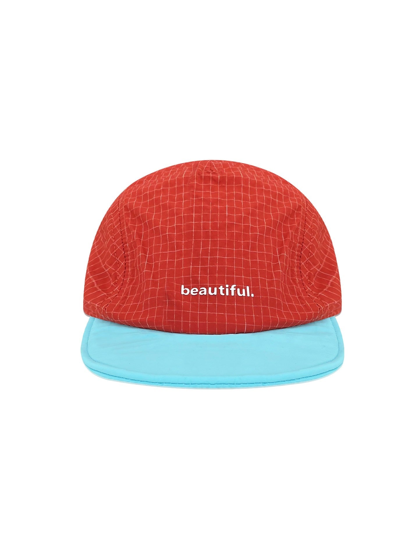 Five-Panel Flat Brim Baseball Cap with Grid Pattern and Contrast Visor Quick-Dry Sun Hat