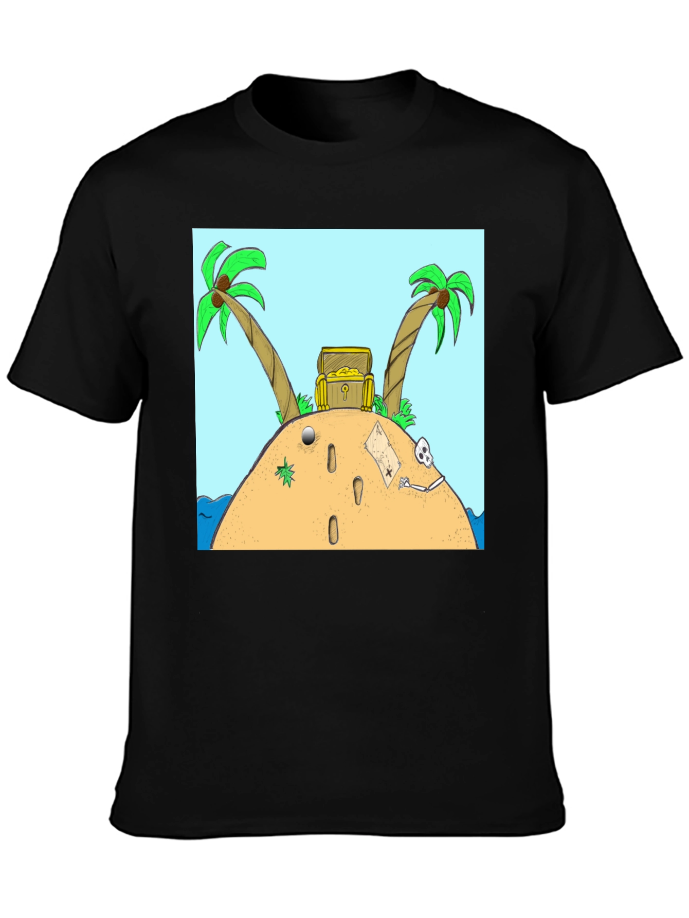 Island Treasure Chest Graphic Tee - Black Cotton Blend