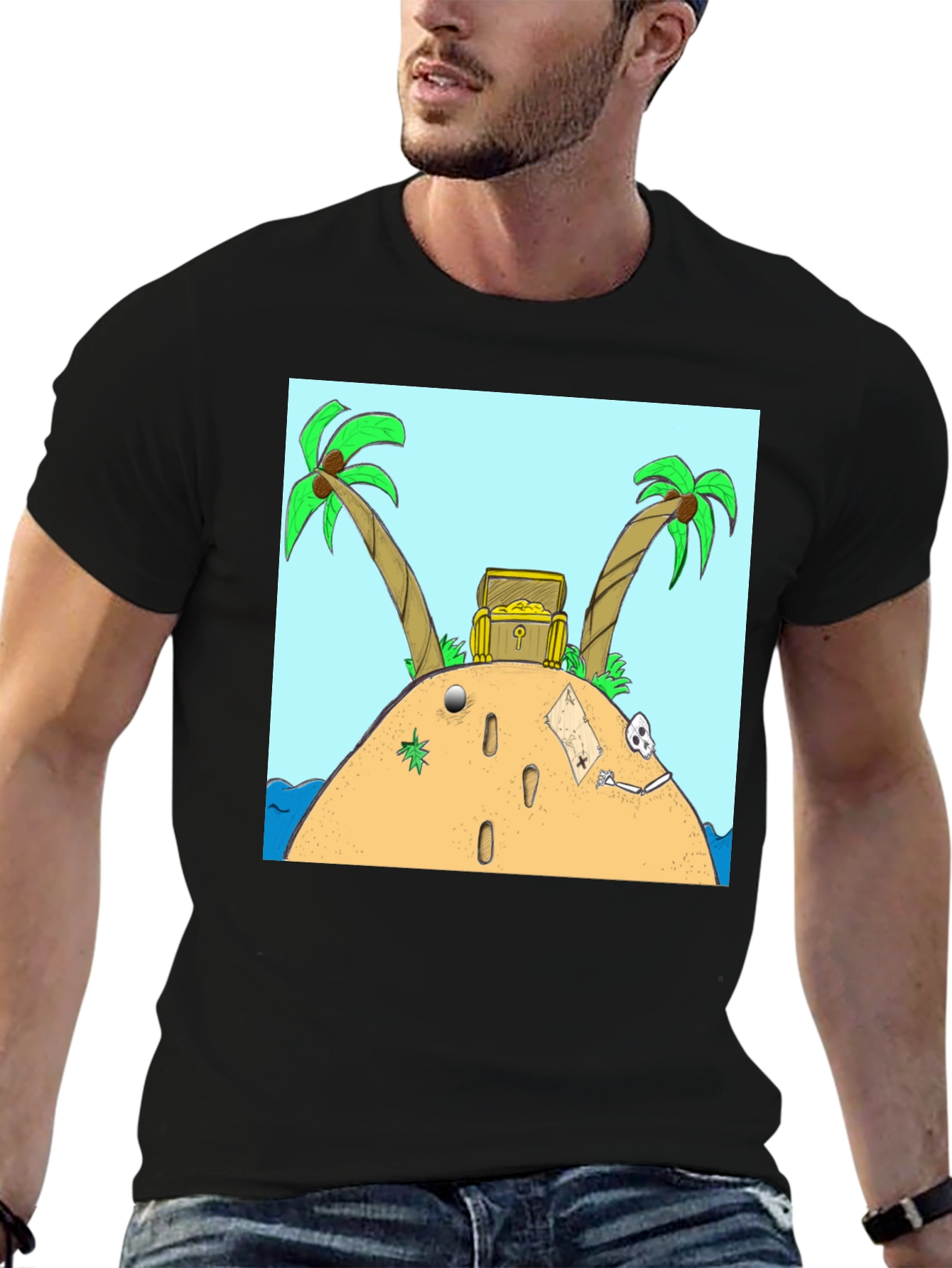 Island Treasure Chest Graphic Tee - Black Cotton Blend