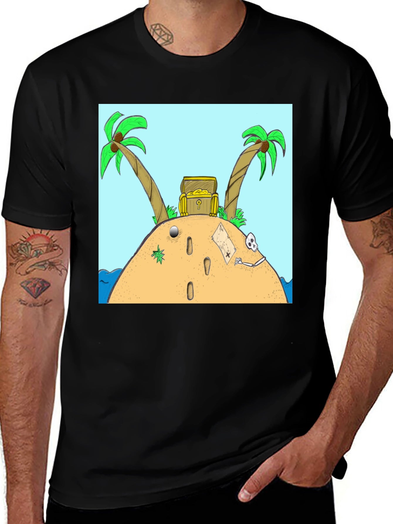Island Treasure Chest Graphic Tee - Black Cotton Blend