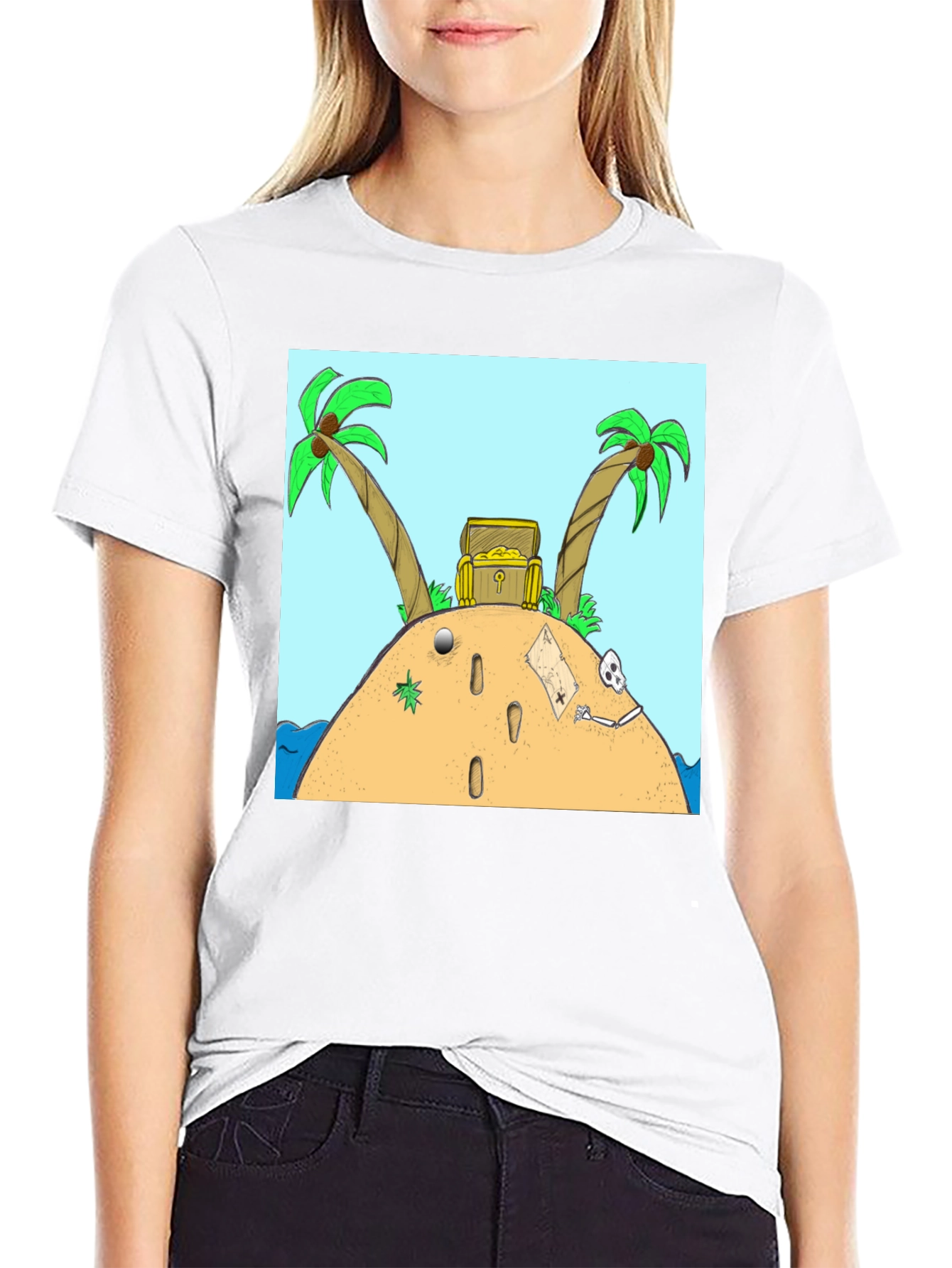 Island Treasure Chest Graphic Tee - Black Cotton Blend