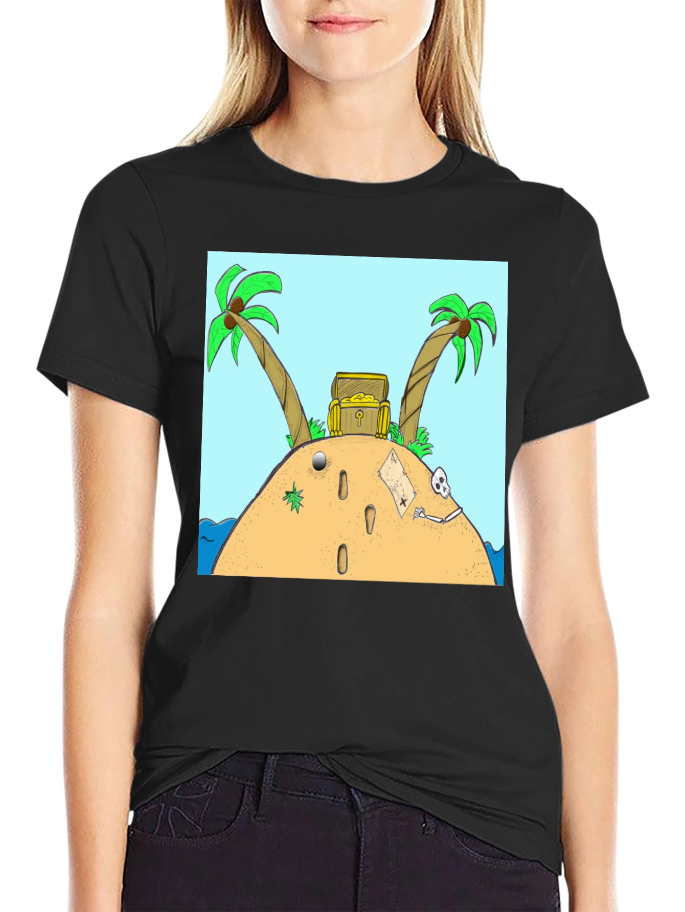 Island Treasure Chest Graphic Tee - Black Cotton Blend