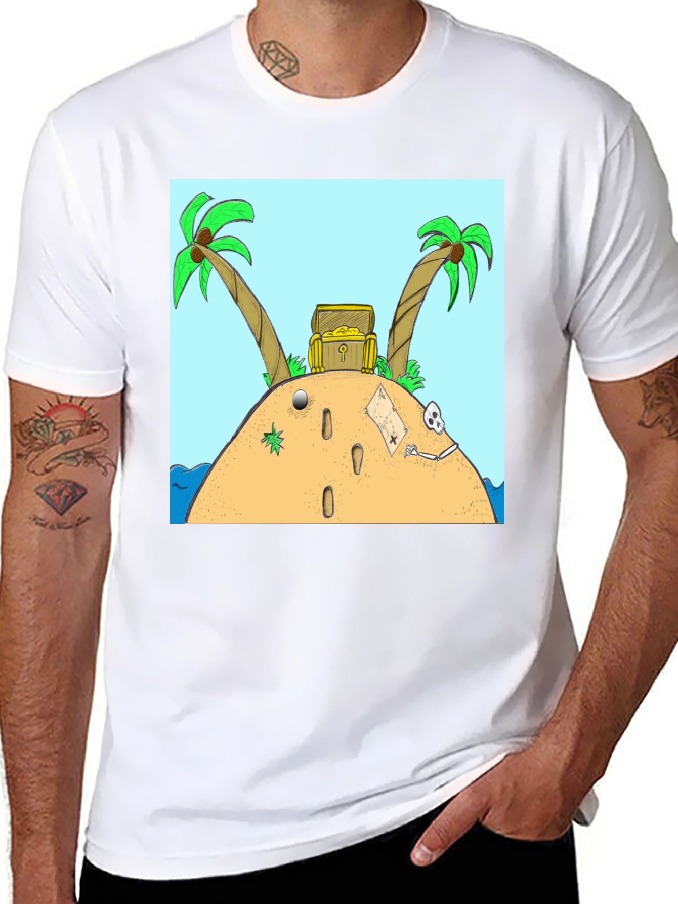 Island Treasure Chest Graphic Tee - Black Cotton Blend