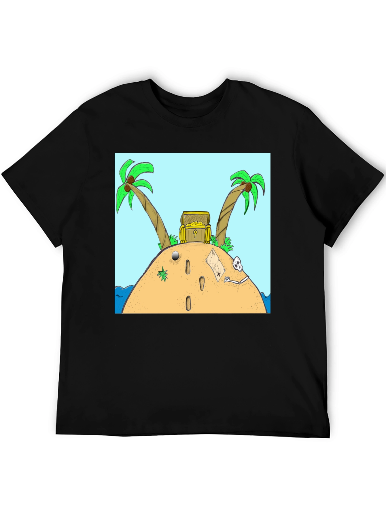 Island Treasure Chest Graphic Tee - Black Cotton Blend