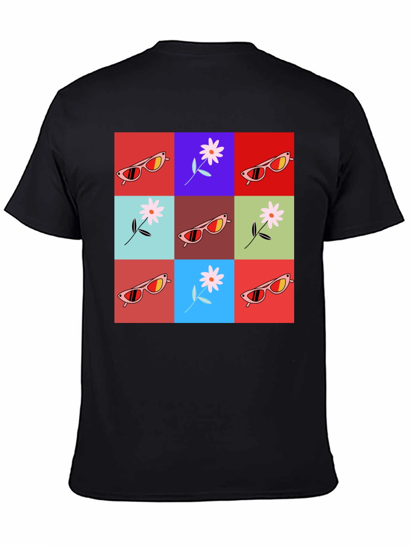 Retro Flower & Sunglasses Graphic T-Shirt - Black