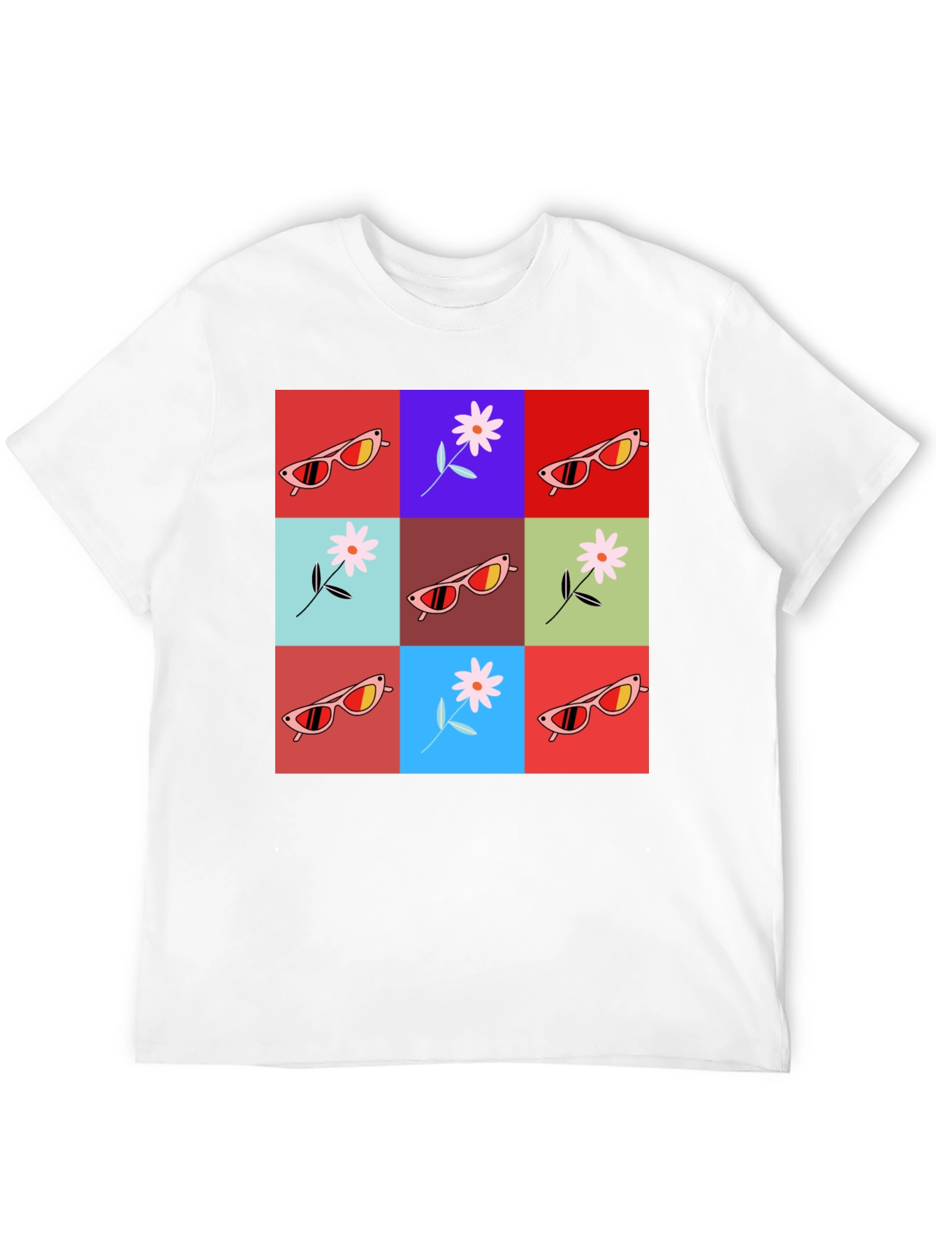 Retro Flower & Sunglasses Graphic T-Shirt - Black