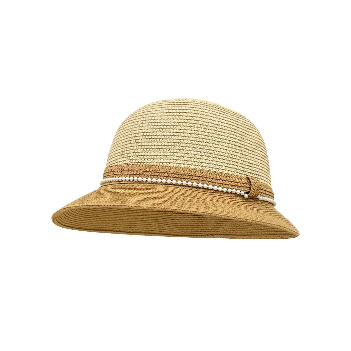 Women's Summer Pearl Straw Cloche Sun Hat