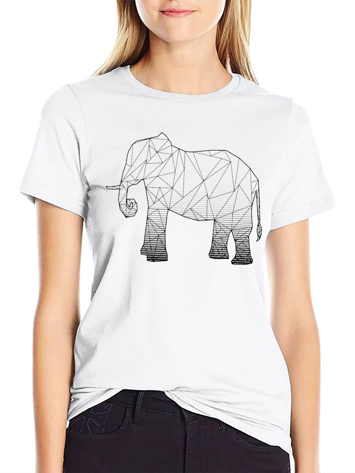 Geometric Elephant Graphic T-Shirt - Black