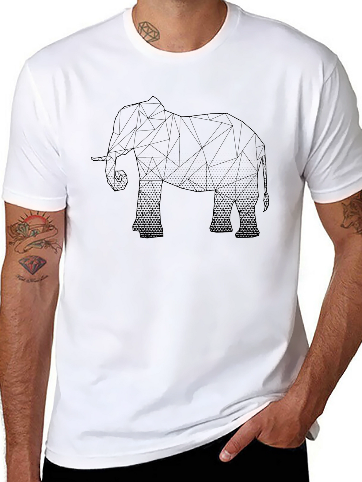 Geometric Elephant Graphic T-Shirt - Black